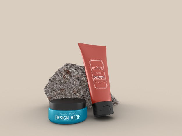 Cosmetic Cream Container And Tube Mockup For Cream, Lotion, Serum, Skincare Blank Bottle Packaging. Psd