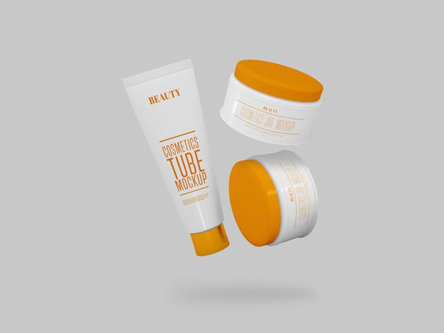 Cosmetic Cream Jars & Tube Mockup Psd