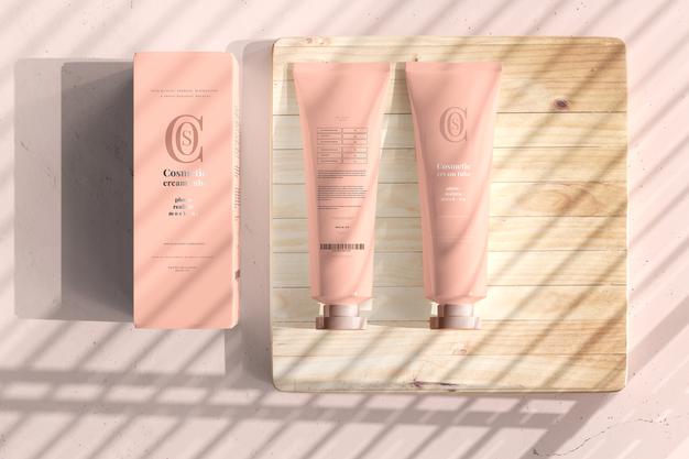 Cosmetic Cream Tube With Box Mockup Psd