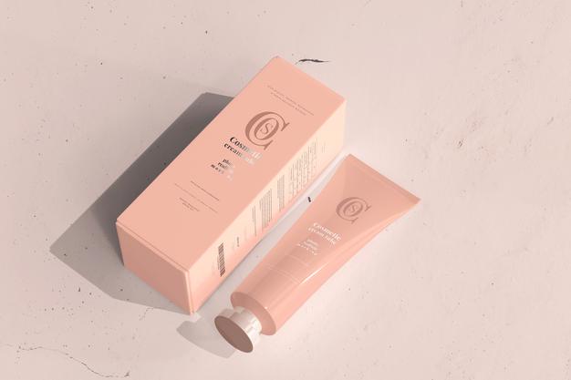 Cosmetic Cream Tube With Box Mockup Psd