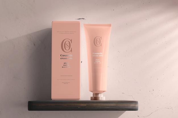 Cosmetic Cream Tube With Box Mockup Psd