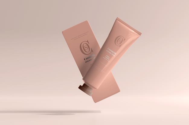 Cosmetic Cream Tube With Box Mockup Psd