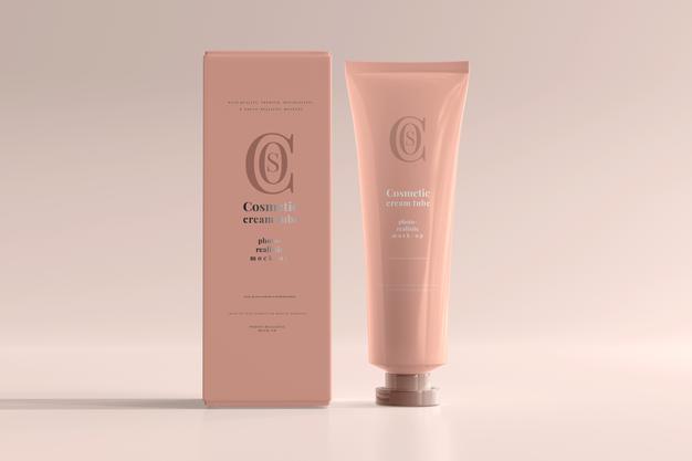 Cosmetic Cream Tube With Box Mockup Psd