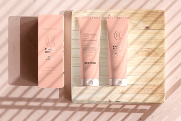 Cosmetic Cream Tube With Box Mockup Psd