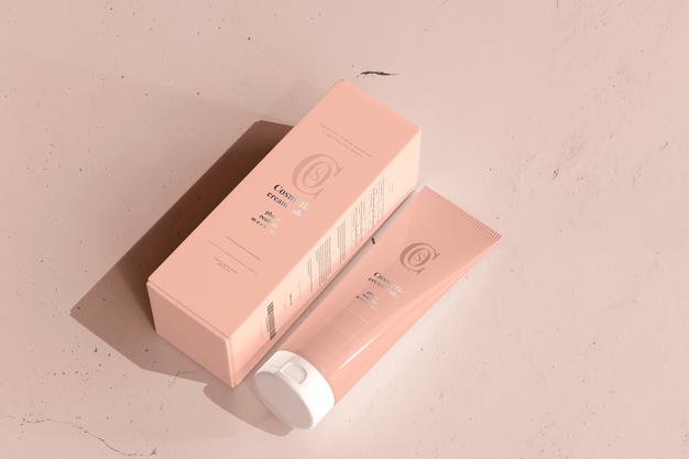 Cosmetic Cream Tube With Box Mockup Psd