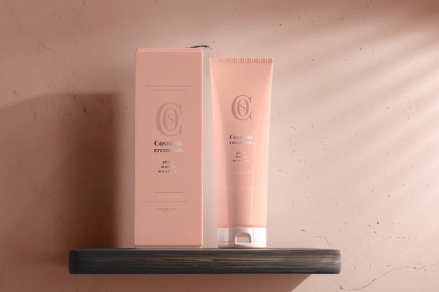 Cosmetic Cream Tube With Box Mockup Psd