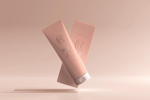 Cosmetic Cream Tube With Box Mockup Psd