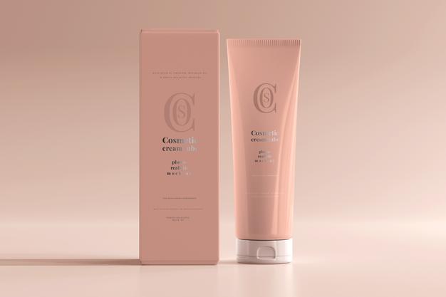 Cosmetic Cream Tube With Box Mockup Psd