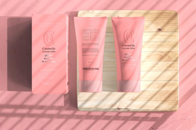 Cosmetic Cream Tube With Box Mockup Psd
