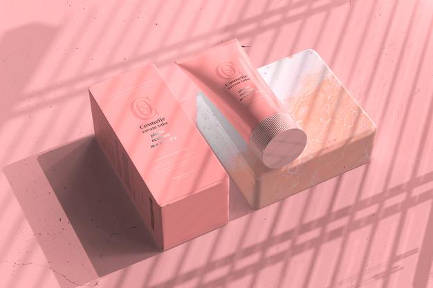 Cosmetic Cream Tube With Box Mockup Psd