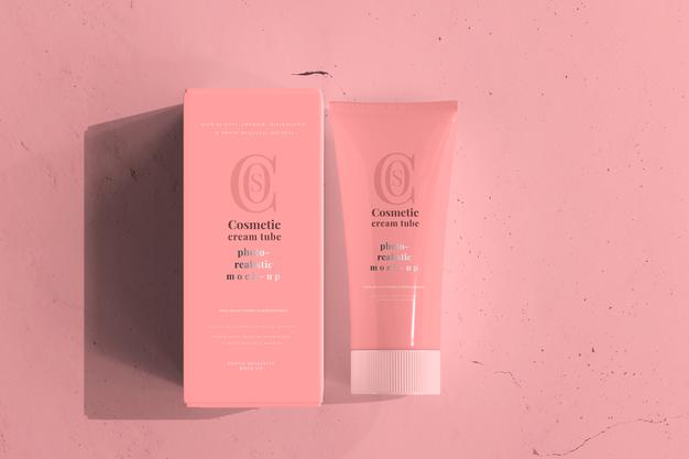 Cosmetic Cream Tube With Box Mockup Psd