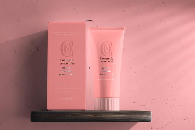Cosmetic Cream Tube With Box Mockup Psd
