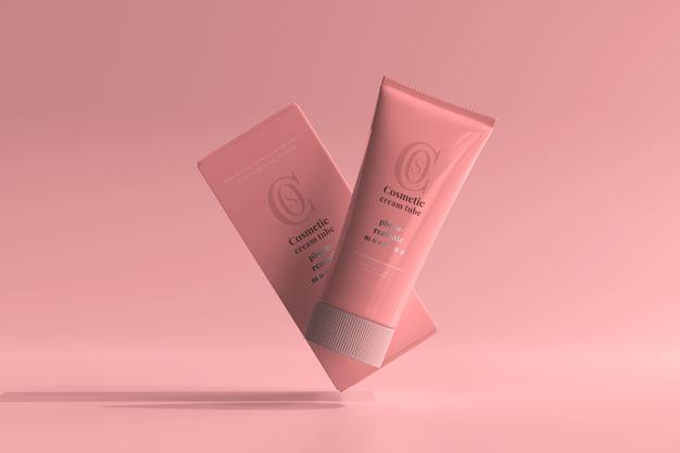Cosmetic Cream Tube With Box Mockup Psd
