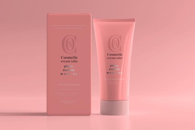 Cosmetic Cream Tube With Box Mockup Psd