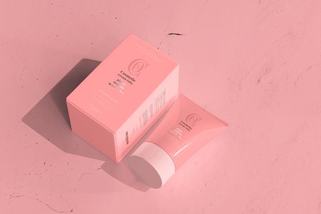 Cosmetic Cream Tube With Box Mockup Psd