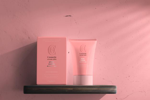 Cosmetic Cream Tube With Box Mockup Psd