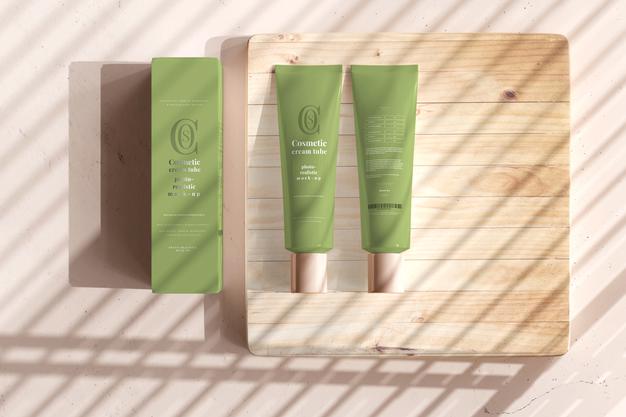 Cosmetic Cream Tube With Box Mockup Psd