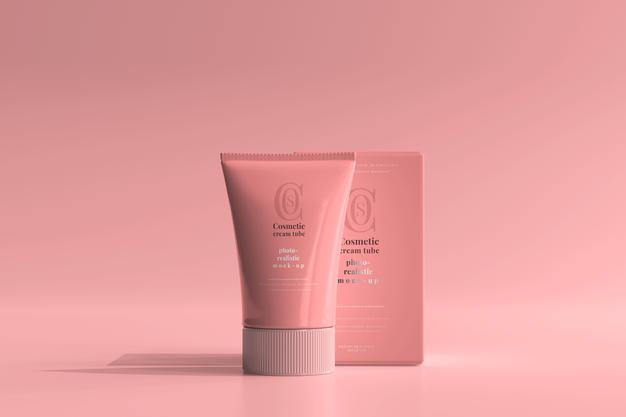 Cosmetic Cream Tube With Box Mockup Psd