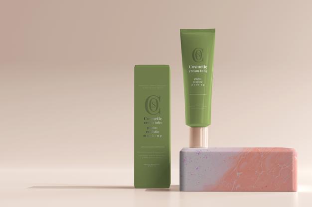 Cosmetic Cream Tube With Box Mockup Psd