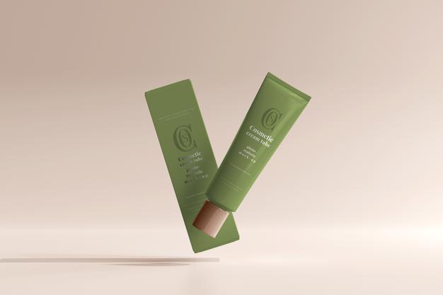 Cosmetic Cream Tube With Box Mockup Psd