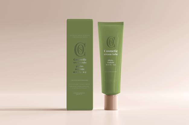 Cosmetic Cream Tube With Box Mockup Psd