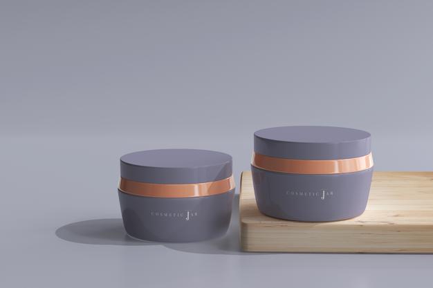 Cosmetic Jars Mockup With Wooden Board Psd