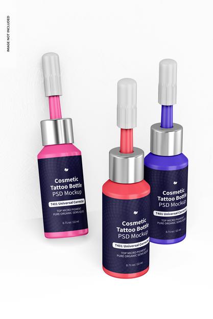 Cosmetic Micro Pigment Tattoo Bottles Mockup Psd