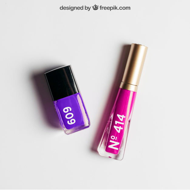 Cosmetic Mockup With Nail Polish And Lipstick Psd