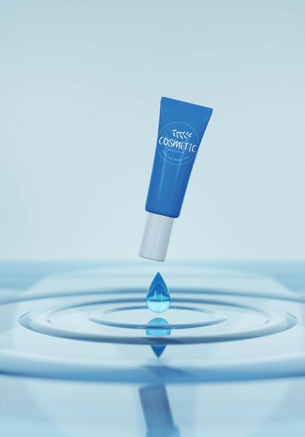 Cosmetic Products Assortment Mockup On Water Psd