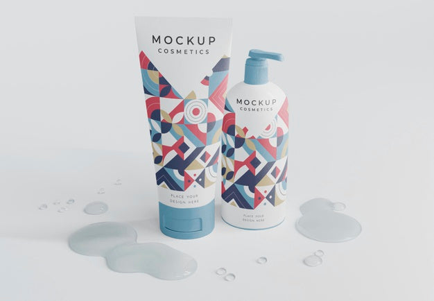 Cosmetic Products Mockup With Bubbles Psd