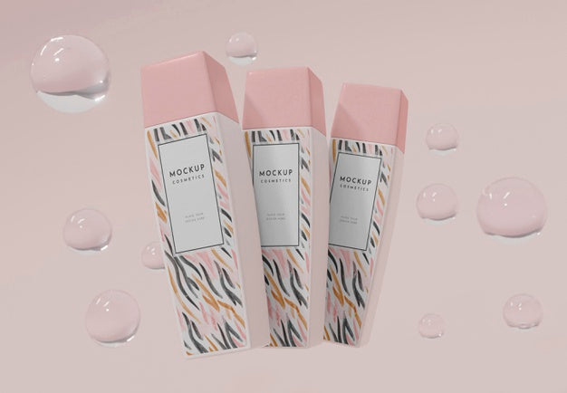 Cosmetic Products With Bubbles Mockup Psd