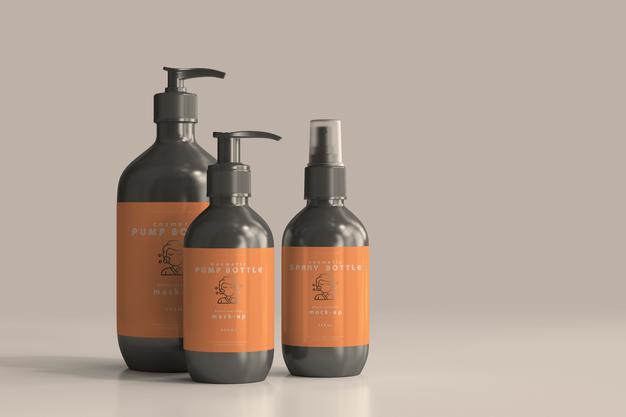 Cosmetic Pump Bottle And Spray Bottle Mockups Psd