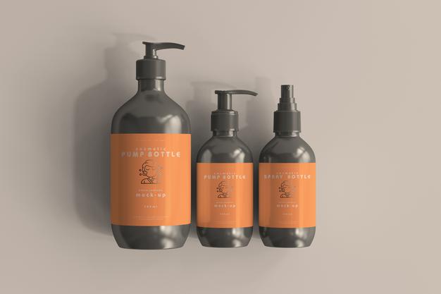 Cosmetic Pump Bottle And Spray Bottle Mockups Psd