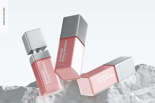 Cosmetic Pump Bottles Mockup, Falling Psd