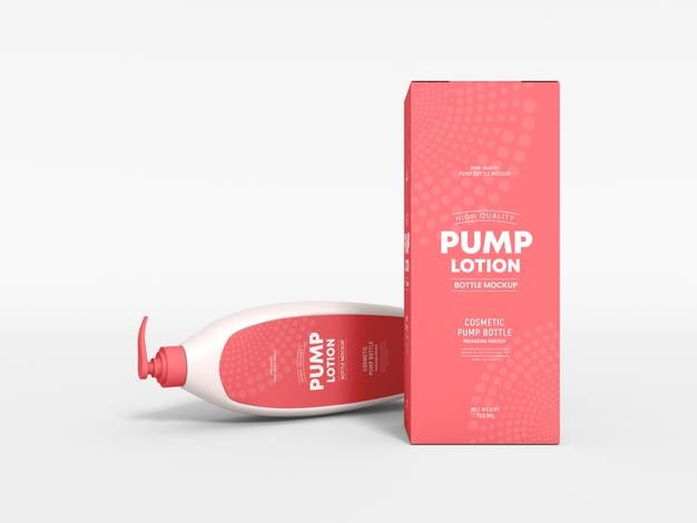 Cosmetic Pump Lotion Bottle With Box Mockup Psd