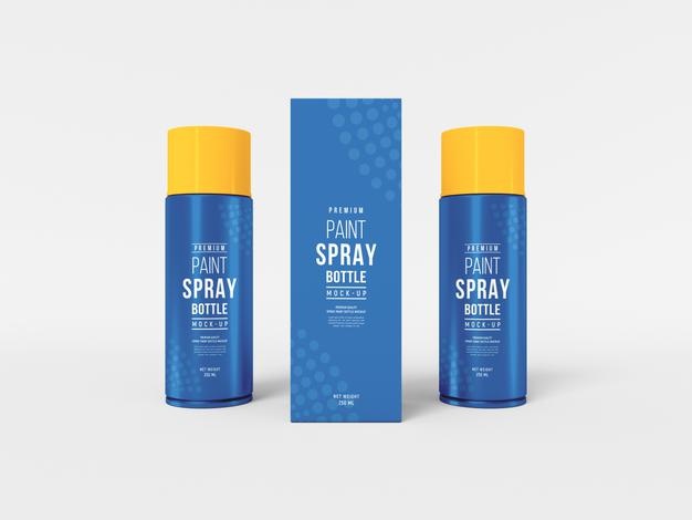 Cosmetic Spray Bottle With Box Mockup Psd