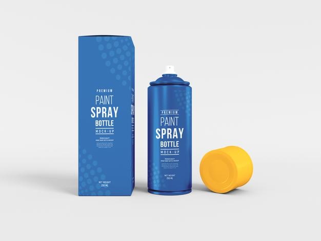Cosmetic Spray Bottle With Box Mockup Psd