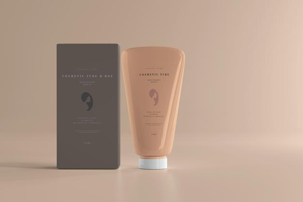 Cosmetic Tube With Box Mockup Psd