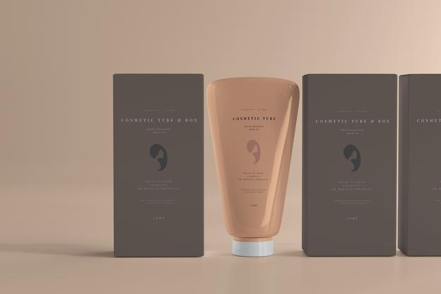 Cosmetic Tube With Boxes Mockup Psd