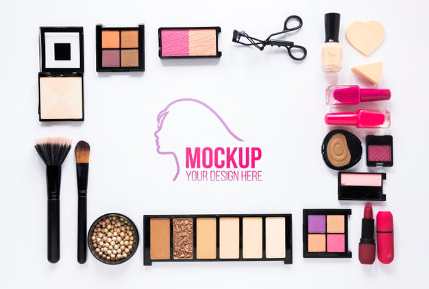 Cosmetics Arrangement Above View Psd