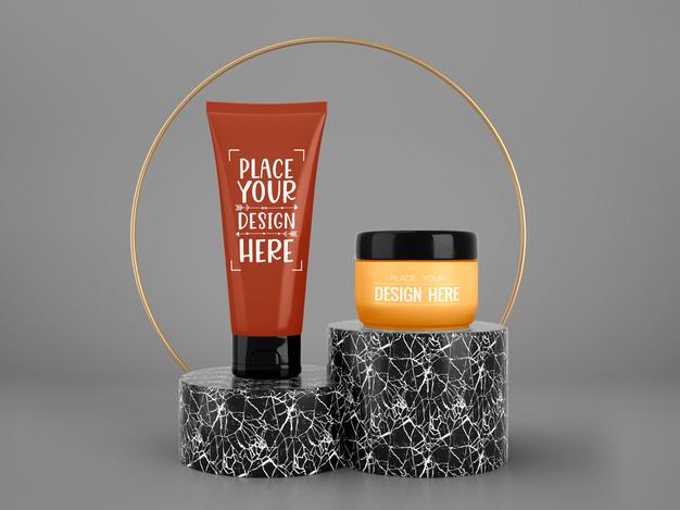 Cosmetics Branding Mockup. Package For Branding And Identity. Ready For Your Design Psd