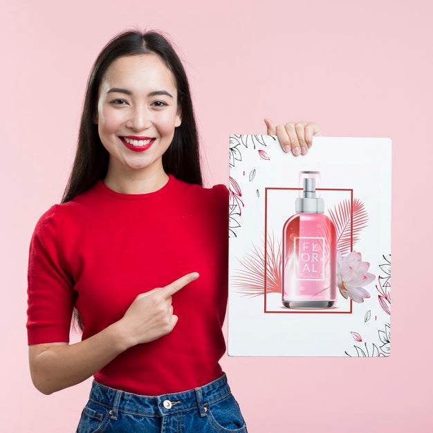 Cosmetics Mock-Up Banner And Cute Girl Psd