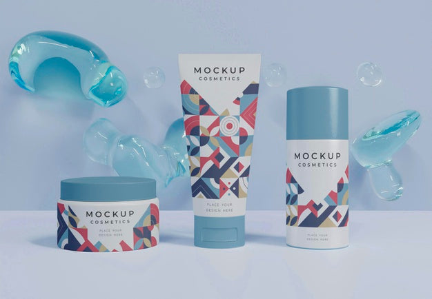 Cosmetics Mockup And Bubbles Psd