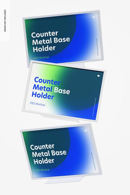 Counter Top Metal Base Holders Mockup, Falling Psd