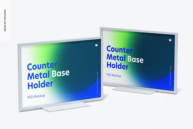 Counter Top Metal Base Holders Mockup, Right And Left View Psd