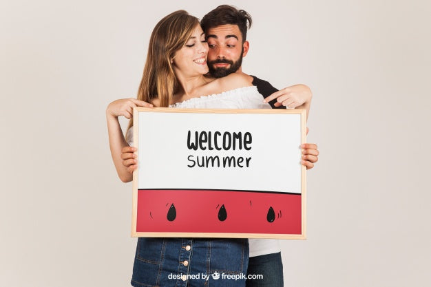 Couple Presenting Whiteboard Psd