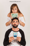 Couple Showing Frames Psd