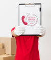 Courier Holding Clipboard Near Parcels Mock-Up Psd