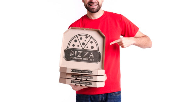 Courier Pizza Boy Holding Boxes For Delivery Psd
