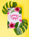 Cover Mockup On Palm Leaves Psd